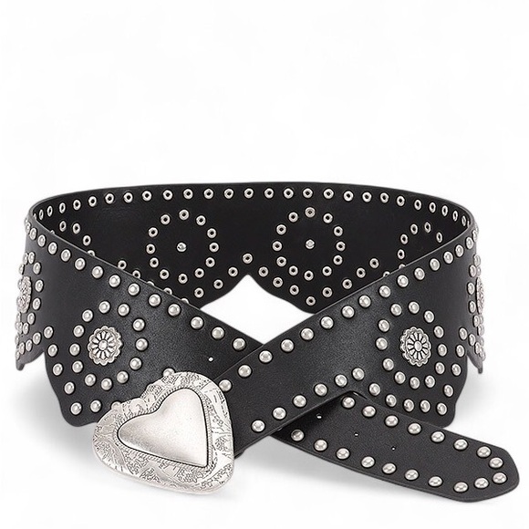 Vegan Leather Black & Silver Studded Western Corset Statement Belt